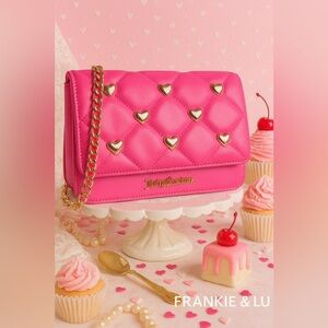 Juicy Couture Colorful Love Quilted Heart Stud Flap Crossbody Bag Pink NWT
